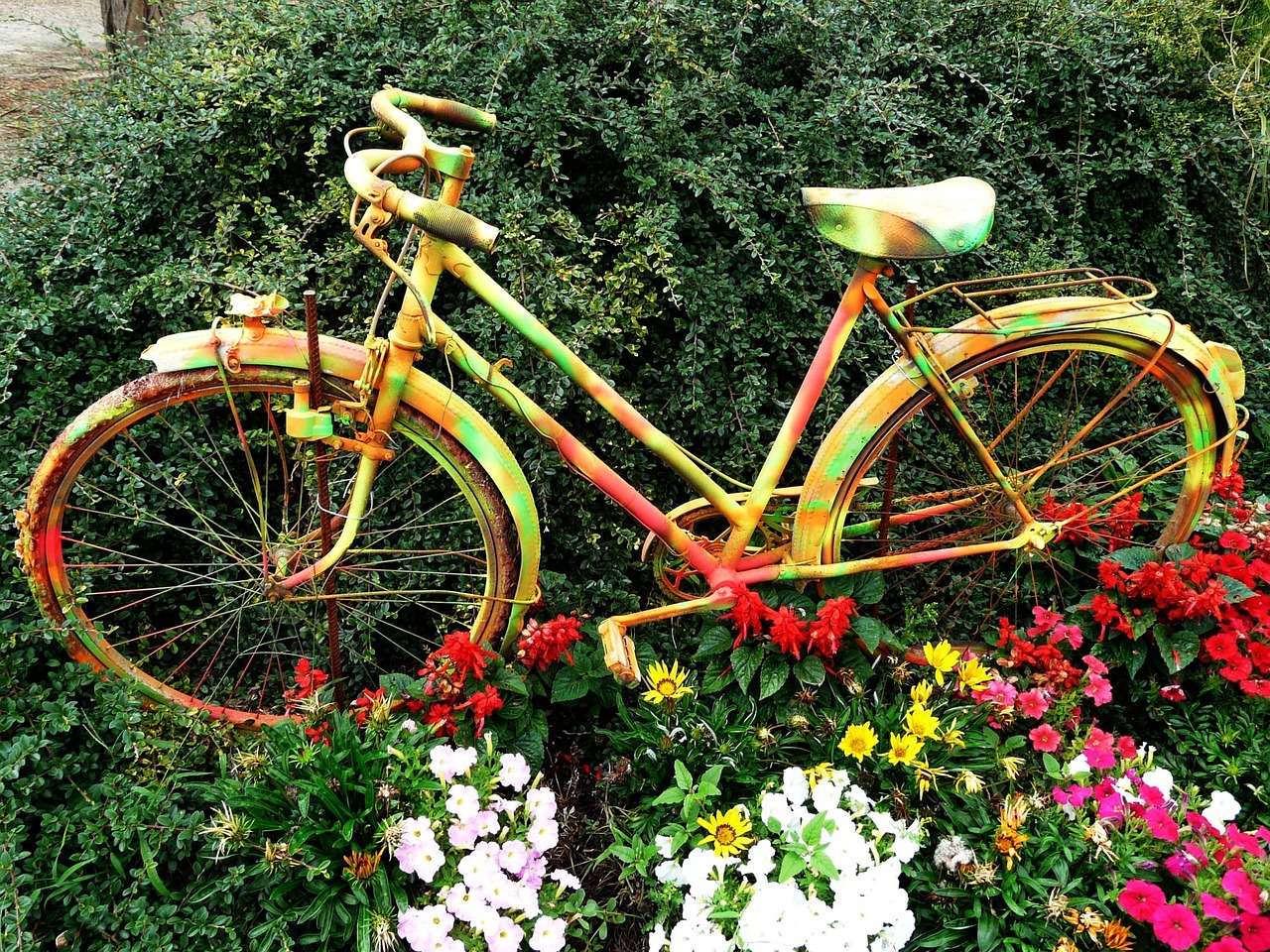 painted bike in flowers
